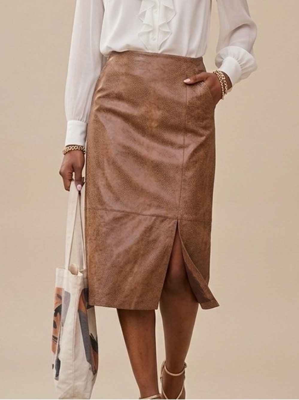 Ruby Rd. Faux Leather Snake Print Midi Skirt 14P